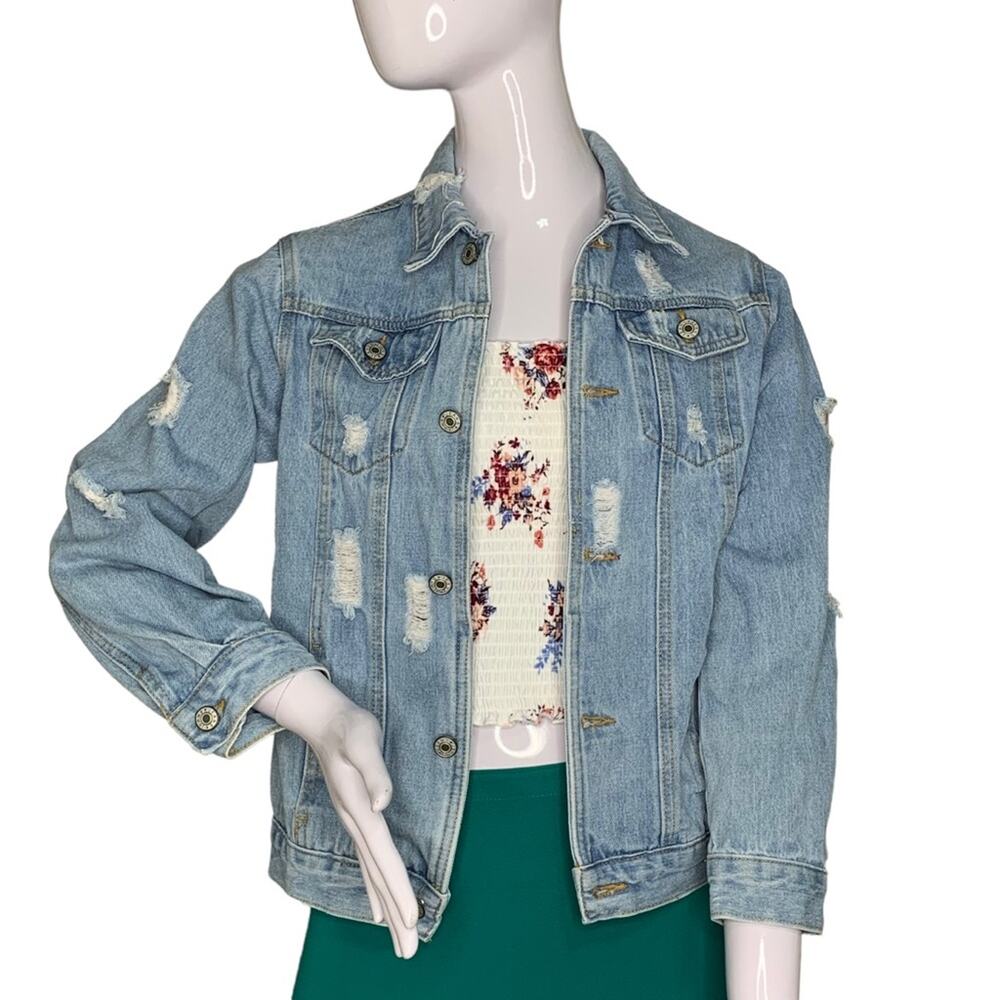 Denim Distressed Jacket Size S Light Blue Wash